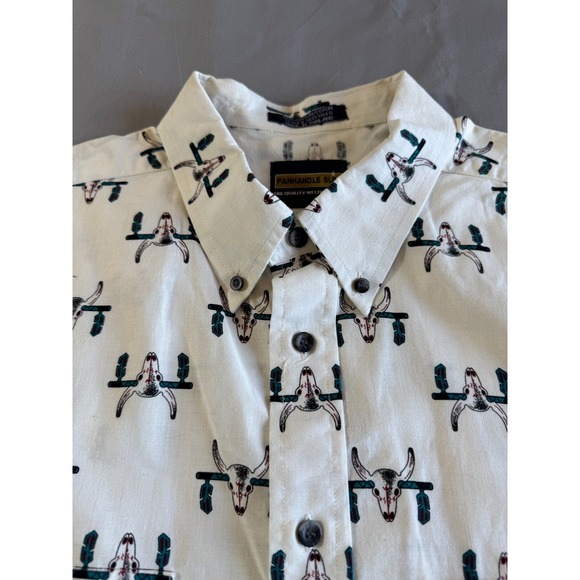 Panhandle Slim Shirt XL Men's All‎ Over Bull Skull Print White Western Rodeo - Picture 4 of 12